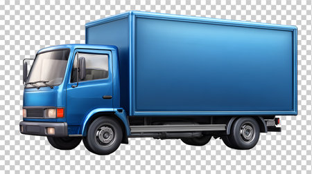 Blue delivery truck isolated on transparent background. Side view. 3d renderingの素材