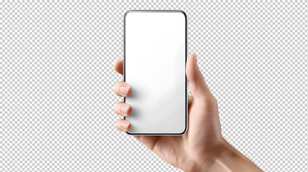 Smartphone mockup in hand isolated on transparent background. 3d renderingの素材