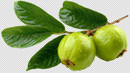 Guava fruits with leaves isolated on transparent background with clipping path.の素材