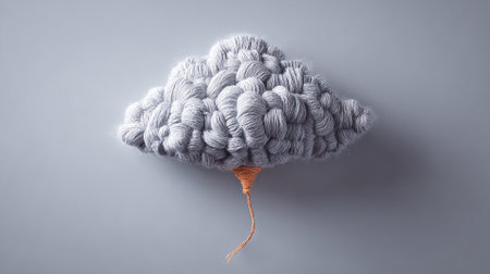 Grey woolen cloud on gray background. Minimal style concept.の素材