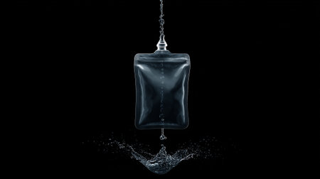 A 3D render of a hanging bell with water splashes isolated on a black backgroundの素材