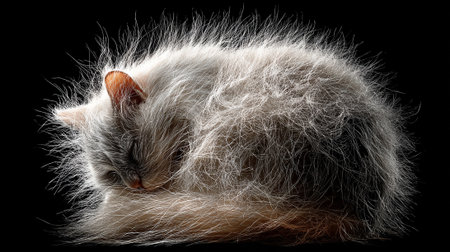 Sleeping cat isolated on a black background. Studio shot.の素材