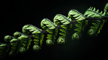 Fern leaf on a dark background. Shallow depth of field.の素材