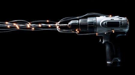 Electric screwdriver with led lights on black background. 3d renderingの素材