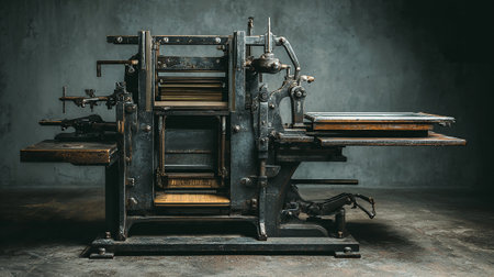 Vintage book machine on grunge background. 3d rendering.の素材