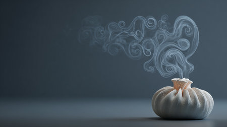 Pumpkin with smoke on grey background. 3D rendering.の素材
