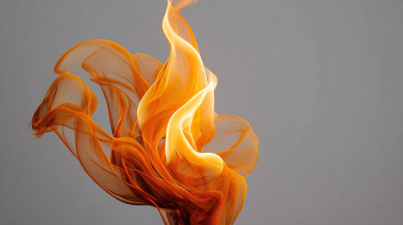 Abstract orange smoke on a gray background. Close-up image.の素材