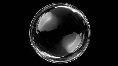 Glass sphere on a black background. 3d rendering, 3d illustration.の素材