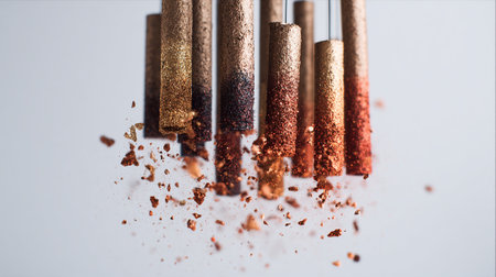 Close up of a set of lipsticks on a white background.の素材