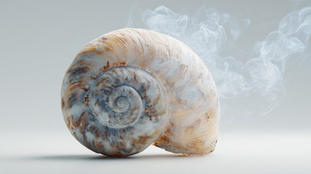 A snail shell with smoke on a white background. 3d renderingの素材