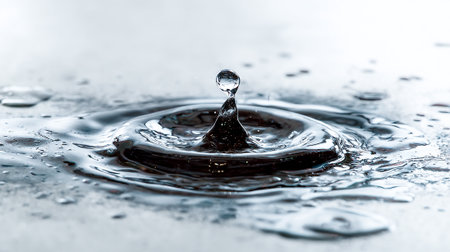 Water drop collision on a wet surface. Splash effect after collision a falling drops with water Surfaceの素材