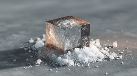 Pile of salt crystals on a grey background. 3d renderingの素材