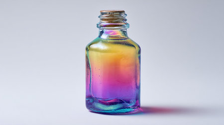 Colorful glass bottle on a white background, close-up.の素材