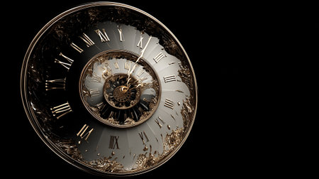 Vintage clock face on a black background. 3d rendering.の素材