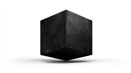 Black cube isolated on a white background. 3d rendering, 3d illustration.の素材