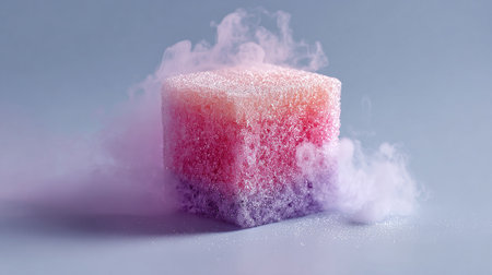 Frozen cube with smoke on a white background. 3d renderingの素材