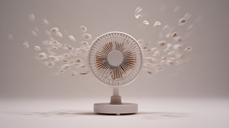Electric fan on white background. 3D illustration. Shallow DOF.の素材