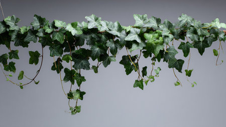 Green ivy on a gray background. Copy space. 3d renderingの素材