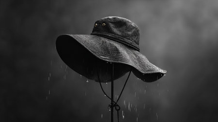 Black hat in the rain on a black background. 3d renderingの素材