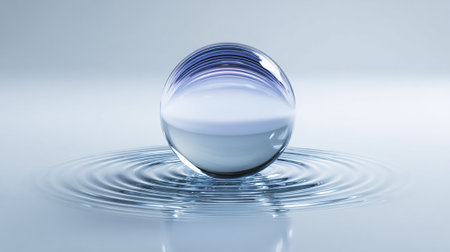 Water drop on water surface with ripples, 3d render illustrationの素材