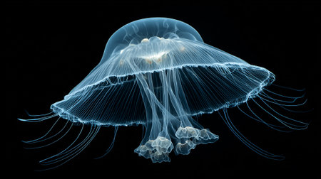 Jellyfish isolated on black background. 3D illustration. 3D rendering.の素材