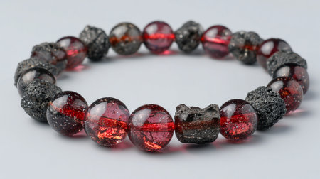 amber bracelet on a white background close-up with a red tintの素材
