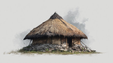 Old house with thatched roof on the island of Bali, Indonesiaの素材