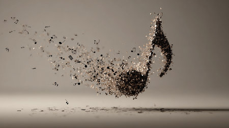 3d rendering of a musical note flying out of a hole.の素材