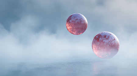 3d rendering of two planets in a foggy space with moonlightの素材