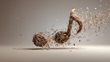 3d rendering of a musical note in the form of an explosionの素材