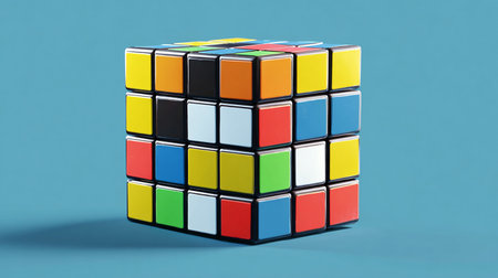 3d rendering of a colorful cube isolated in a studio background.の素材