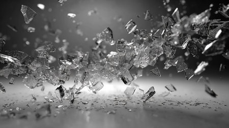 Broken glass on a black background. Close-up. 3d renderingの素材