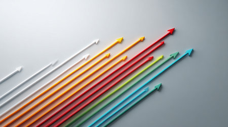 Colorful arrows pointing up on white background. Business growth and success concept.の素材
