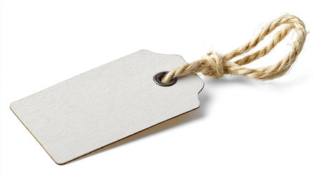 Blank price tag with string isolated on white background. Clipping Pathの素材