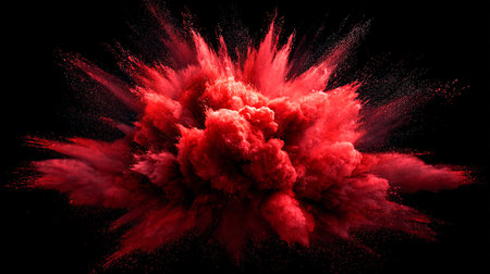 Explosion of red powder, isolated on black background. 3d renderingの素材