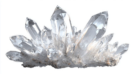 crystal on white background. crystals of quartz on a white backgroundの素材