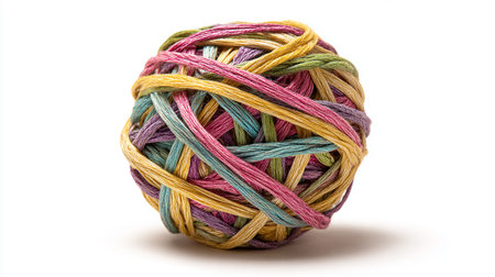 Ball of multicolored yarn isolated on white background with clipping pathの素材
