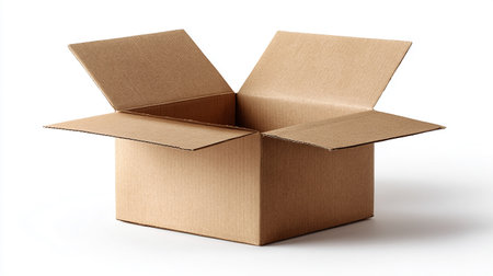 Cardboard box isolated on white background. Clipping path included.の素材