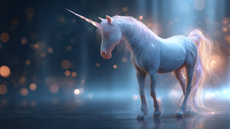 Unicorn on a dark background. 3d rendering, 3d illustration.の素材