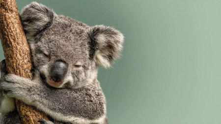Koala bear sleeping on a tree branch with copy space for textの素材