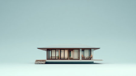 3D render of modern house on blue background. Architectural concept.の素材