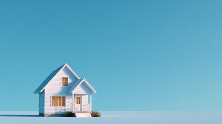 House model on blue background with copy space. Real estate concept.の素材