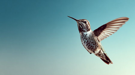 Hummingbird flying in the blue sky with copyspace.の素材