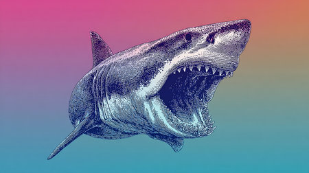shark on a colorful background. 3d render, 3d illustrationの素材