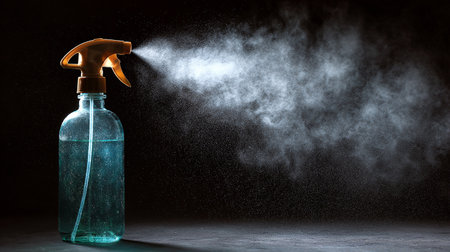 Spray bottle with sprayer on dark background. 3d renderingの素材