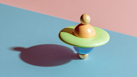 Wooden toy on a blue and pink background. Minimal concept.の素材