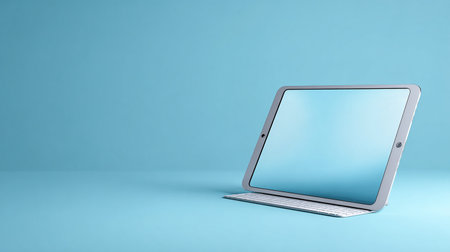 Laptop with blank screen on blue background. 3D Renderingの素材