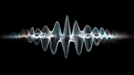 Sound wave on a black background. 3d rendering, 3d illustration.の素材