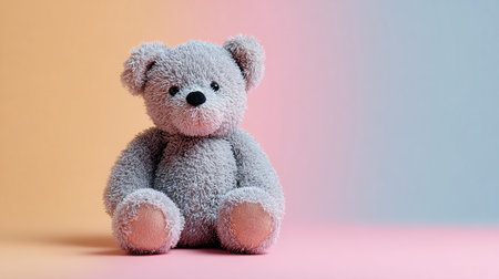 teddy bear sitting on a pink-blue background. copy spaceの素材