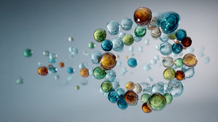 Colorful glass balls floating in the air. 3D Renderingの素材